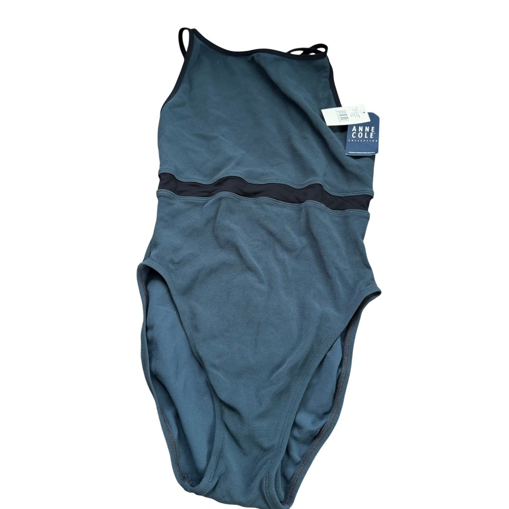 90s Anne Cole Collection One Piece Swimsuit Size 12 NWT Slate‎ Teal Blue Black